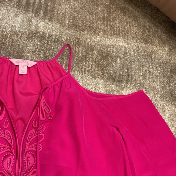 LILLY PULITZER Raspberry Pink Cold Shoulder Embroidered with Beads sz XS Dress - Picture 4 of 12